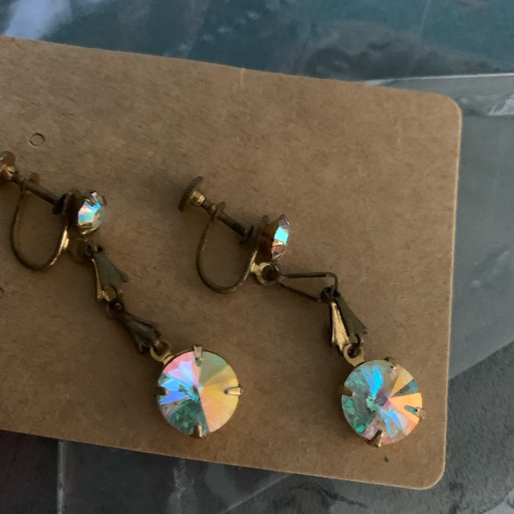 Crystal glass vintage screwback earrings